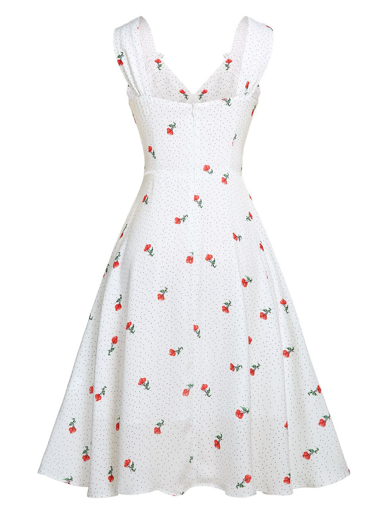 White Satin-faux Cherry Polka Dot Dress, vintage dress, retro fashion - perfect for women who love vintage and retro fashion