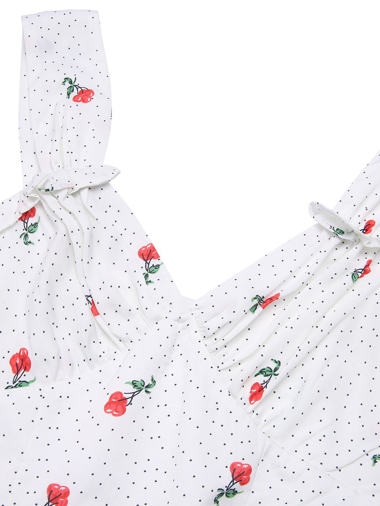 White Satin-faux Cherry Polka Dot Dress, vintage dress, retro fashion - perfect for women who love vintage and retro fashion