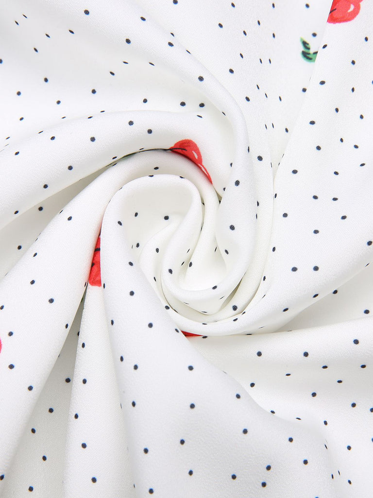 White Satin-faux Cherry Polka Dot Dress, vintage dress, retro fashion - perfect for women who love vintage and retro fashion