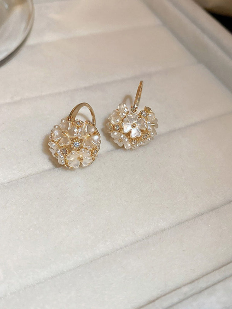 White Vintage Flower Cluster Crystal Huggie Earrings - vintage jewelry, Art Deco for vintage lovers