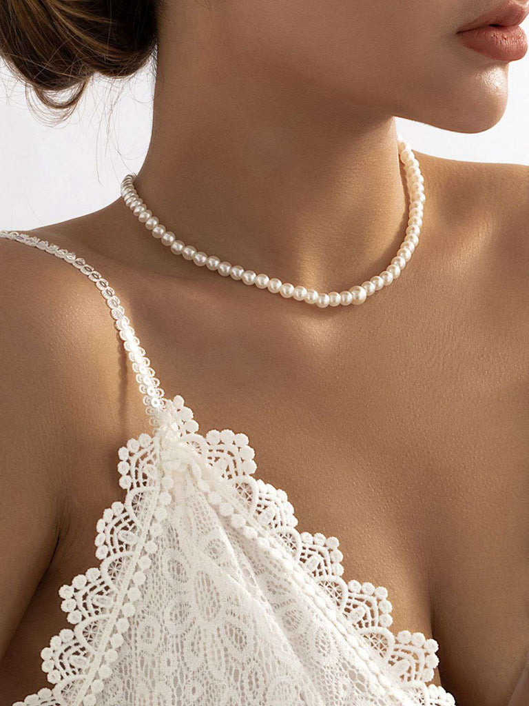 White Vintage Pearl Back Drop Chain Necklace - vintage fashion, retro style, pure white