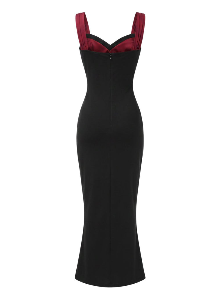 Wine Red 1930s Contrast Fishbone Mermaid Dress, vintage dress, retro fashion - vintage inspired fashion