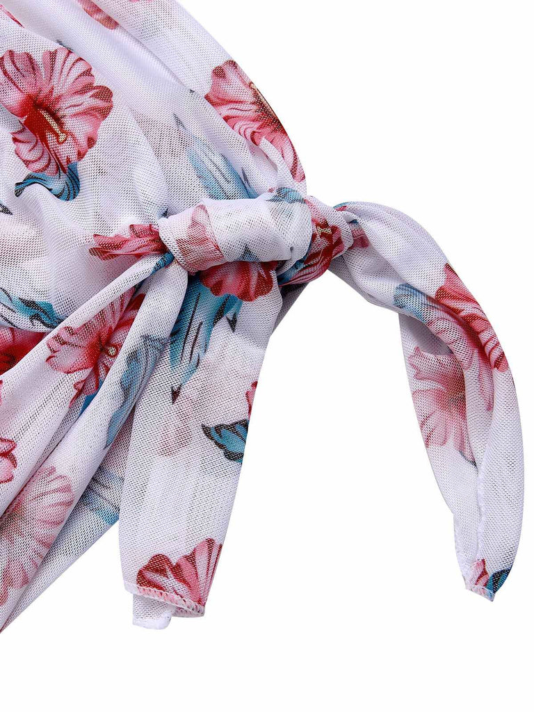 [Plus Size] Wine Red 1930s Floral Bikini Set & Cover-Up, vintage swimsuit, pin-up swimwear - perfect for women who love vintage and retro fashion