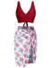 [Plus Size] Wine Red 1930s Floral Bikini Set & Cover-Up, vintage swimsuit, pin-up swimwear - perfect for women who love vintage and retro fashion