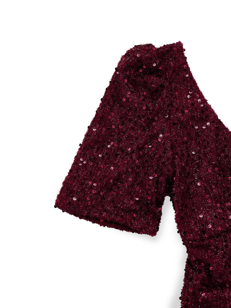 Wine Red 1930s Sequin Bow Maxi Mermaid Dress - vintage dress, retro fashion, elegant red