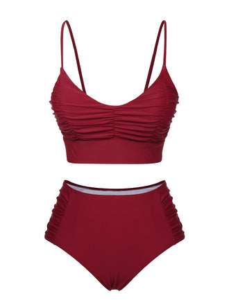 She's wearing Wine Red 1930s Solid Wrinkle Swimsuit and the whole beach remembers the 1930s