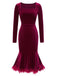 Wine Red 1930s Squared Neck Velvet Mermaid Dress: where 1930s romance meets her modern spirit