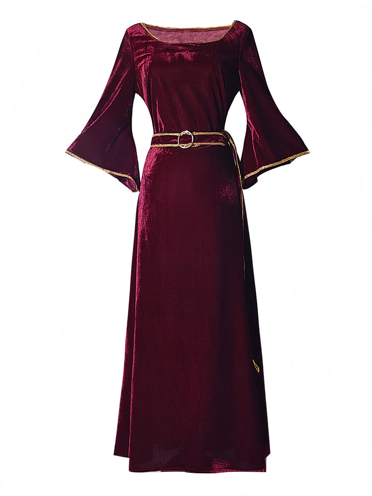Wine Red 1930s Tangled Mother Gothel Velvet Dress - vintage dress, retro fashion, elegant red