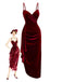 Wine Red 1930s Velvet Ruffled Hem Dress - vintage dress, retro fashion, elegant red