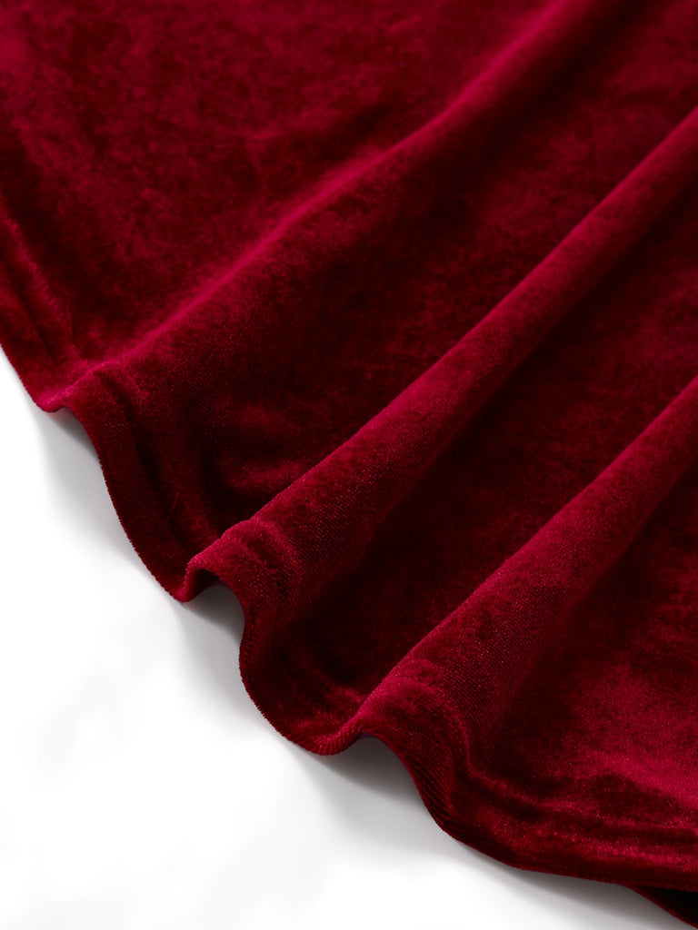 Wine Red 1930s Velvet Ruffled Hem Dress - vintage dress, retro fashion, elegant red