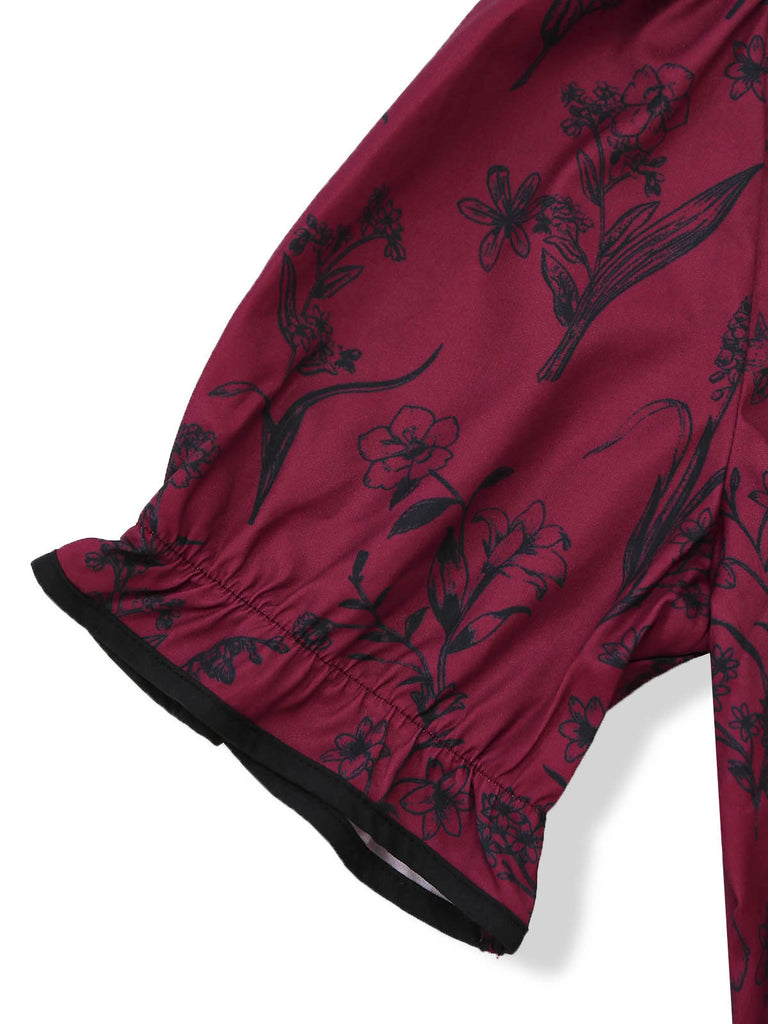 Wine Red 1940s Vintage Retro Dress 5