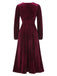 Wine Red 1940s Lace Trim Velvet Dress, vintage dress, retro fashion, lace detail - perfect for women who love vintage and retro fashion