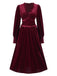 Wine Red 1940s Long Sleeves Velvet Ruched Dress, vintage dress, retro fashion - perfect for women who love vintage and retro fashion
