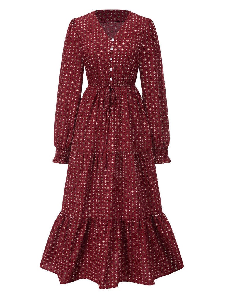 1940s Ruffled Long Sleeve Printed | 1940s | vintage dress, retro fashion