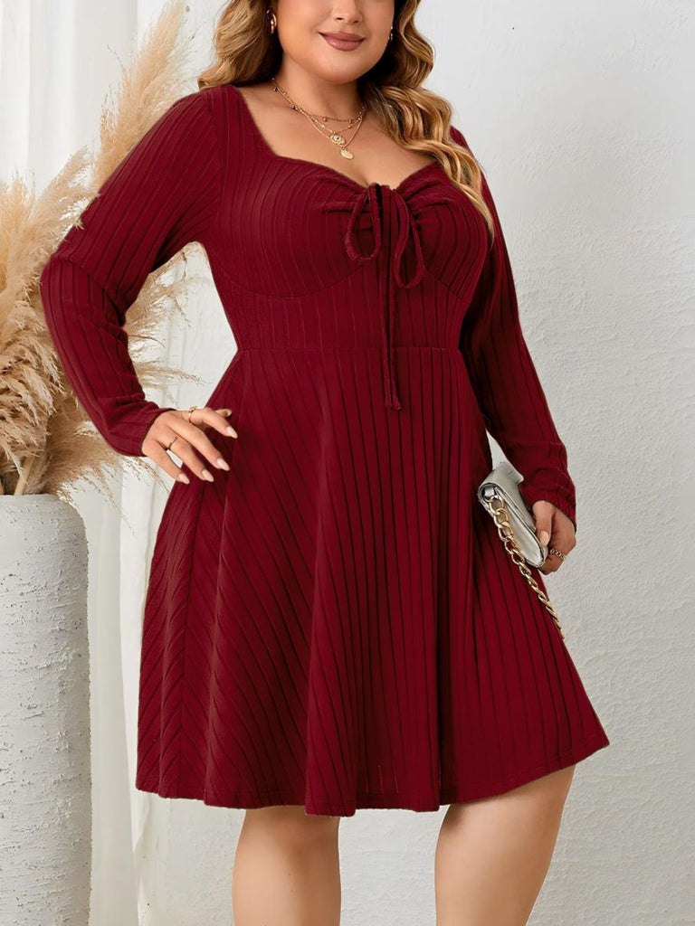 Wine Red 1940s Solid Flannelette Long Sleeve Dress - vintage dress, retro fashion, elegant red