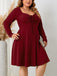 Wine Red 1940s Solid Flannelette Long Sleeve Dress - vintage dress, retro fashion, elegant red
