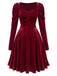 Wine Red 1940s Solid Velvet Puff Dress, vintage dress, retro fashion - perfect for women who love vintage and retro fashion