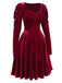 Wine Red 1940s Solid Velvet Puff Dress, vintage dress, retro fashion - perfect for women who love vintage and retro fashion
