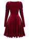 Wine Red 1940s Solid Velvet Puff Dress, vintage dress, retro fashion - perfect for women who love vintage and retro fashion