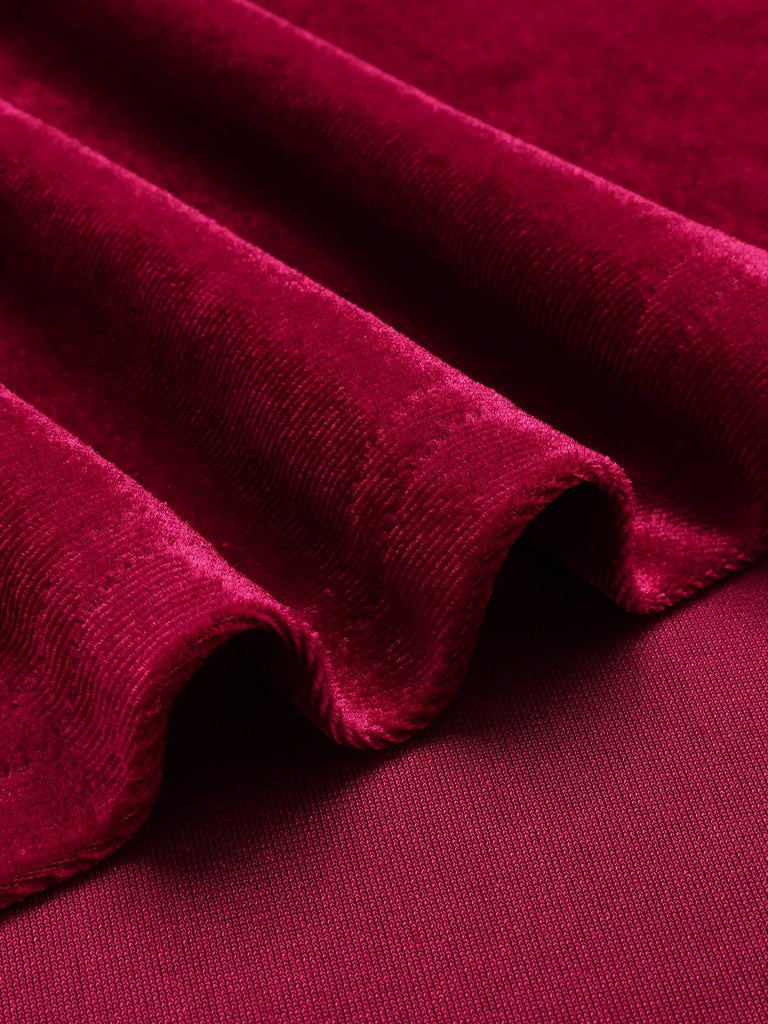 Wine Red 1940s Solid Velvet Puff Dress, vintage dress, retro fashion - perfect for women who love vintage and retro fashion