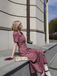 She slips into this Wine Red 1940s V-Neck Ditsy Floral Dress and suddenly it's a 1940s daydream