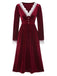 She slips into this Wine Red 1940s V-Neck Velvet Lace Dress and suddenly it's a 1940s daydream
