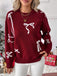 Wine Red 1950s Bowknot Pattern Sweater - vintage fashion, retro style, elegant red