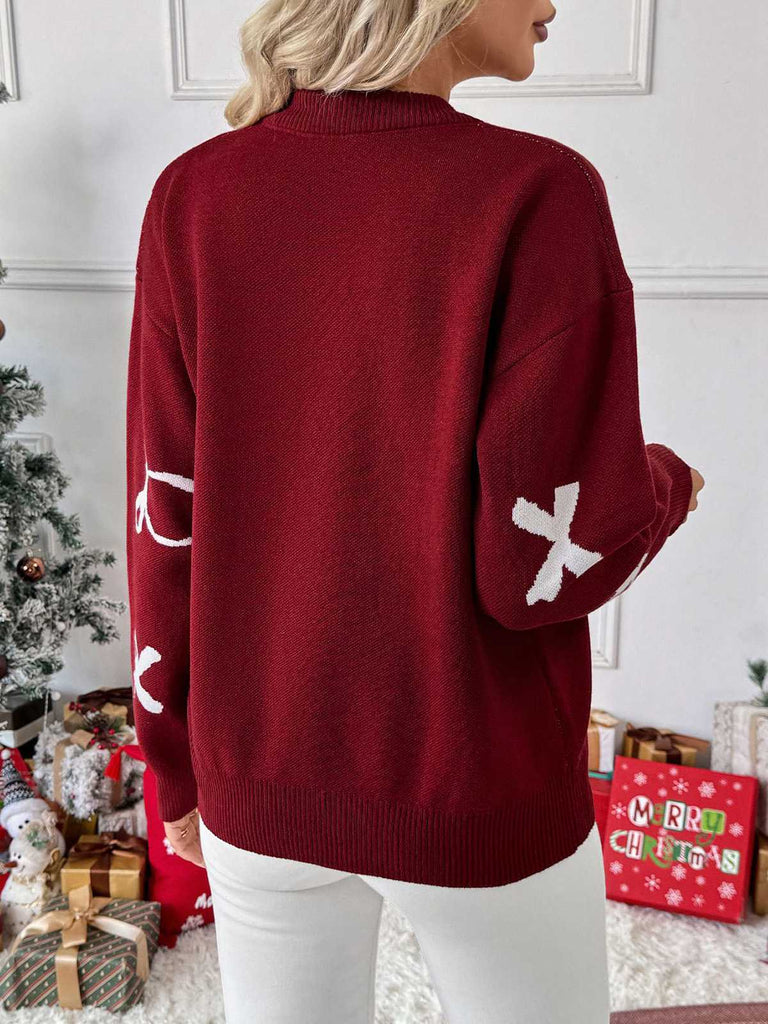 Wine Red 1950s Bowknot Pattern Sweater - vintage fashion, retro style, elegant red