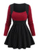 [Plus Size] Wine Red 1950s Colorblock Knit Patchwork Dress, vintage dress, retro fashion, rockabilly, pin-up fashion - perfect for women who love vintage and retro fashion