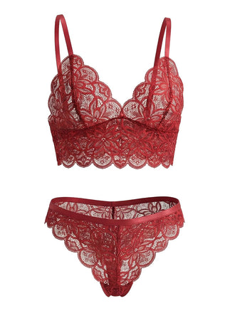 Wine Red 1950s Floral Lace Lingerie Set - vintage fashion, retro style, elegant red