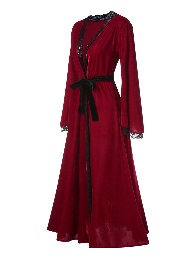 Wine Red 1950s Lace Patchwork Night Robe, vintage fashion, retro style - perfect for women who love vintage and retro fashion