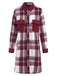 Wine Red 1950s Shirt Collar Tartan Plaid Coat - vintage fashion, retro style, elegant red