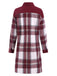 Wine Red 1950s Shirt Collar Tartan Plaid Coat - vintage fashion, retro style, elegant red