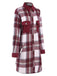 Wine Red 1950s Shirt Collar Tartan Plaid Coat - vintage fashion, retro style, elegant red