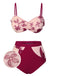 She's wearing Wine Red 1950s Spaghetti Strap Butterflies Swimsuit and the whole beach remembers the 1950s
