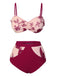 Wine Red 1950s Spaghetti Strap Butterflies Swimsuit: 1950s Riviera elegance, reimagined for her