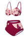 This Wine Red 1950s Spaghetti Strap Butterflies Swimsuit carries 1950s vacation dreams in every stitch