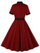 Wine Red 1950s Tie Neck Contrast Patchwork Dress: where 1950s romance meets her modern spirit