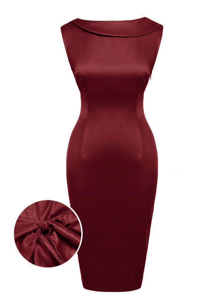 Wine Red 1960s Back Bowknot Pencil Dress — vintage elegance for the modern woman