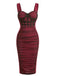 Wine Red 1960s Color Block Bodycon Ruched Mesh Dress - vintage dress, retro fashion, elegant style for vintage lovers