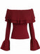 Wine Red 1960s Off-Shoulder Flare-Sleeve Knitted Top - vintage fashion, retro style, elegant red