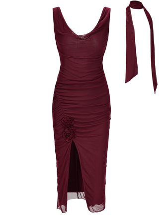 Wine Red 1960s Scarf Slit Backless Dress, vintage dress, retro fashion - perfect for women who love vintage and retro fashion