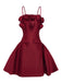 Wine Red 1960s Solid 3D Floral Short Dress - vintage dress, retro fashion, elegant red