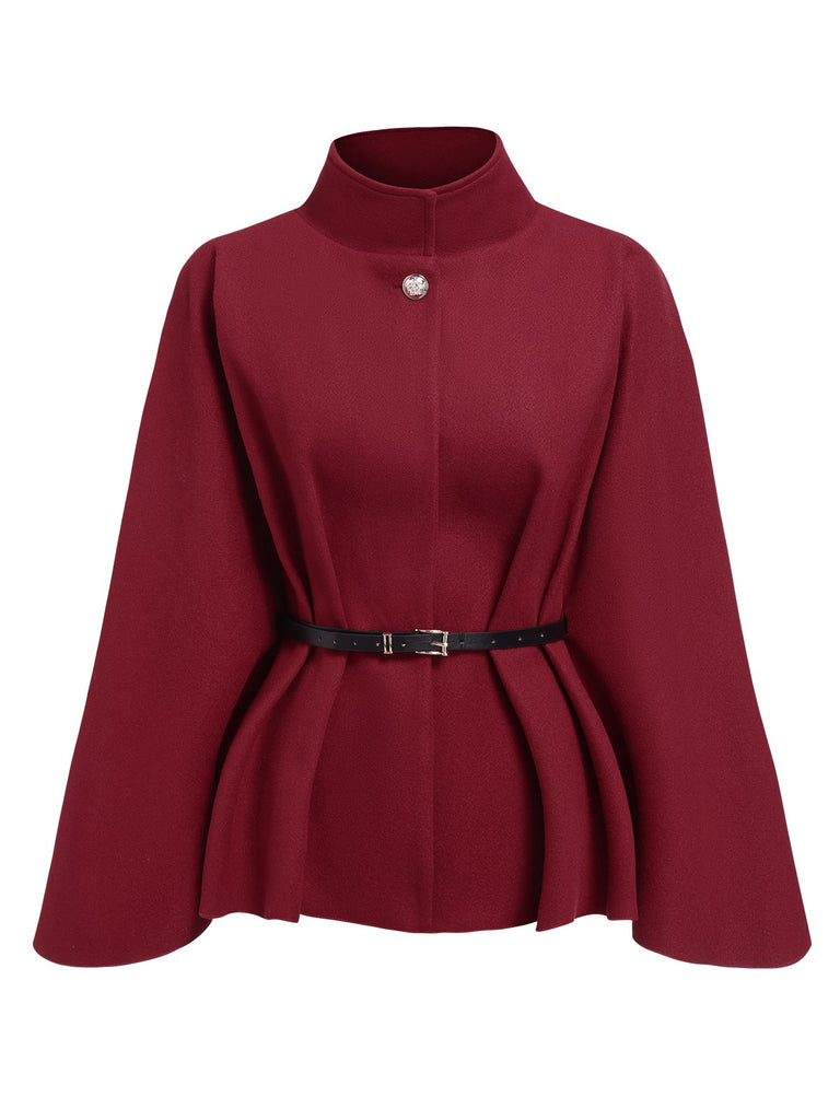 Wine Red 1960s Solid Belted Cloak Coat, vintage coat, retro outerwear - perfect for women who love vintage and retro fashion