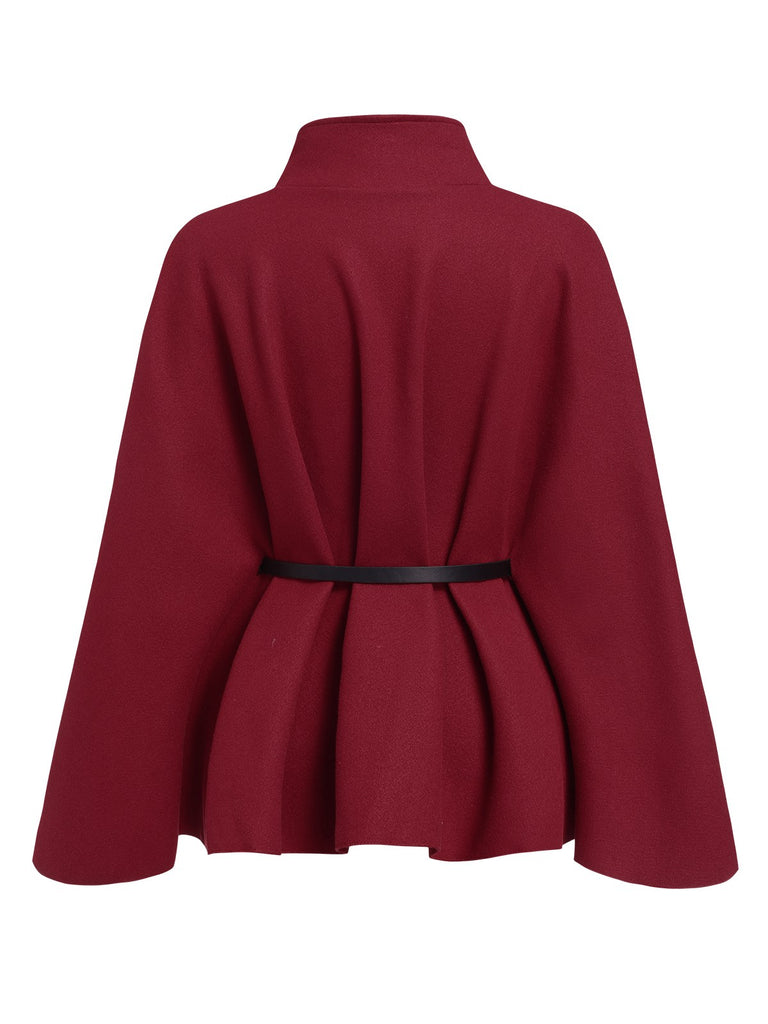 Wine Red 1960s Solid Belted Cloak Coat, vintage coat, retro outerwear - perfect for women who love vintage and retro fashion