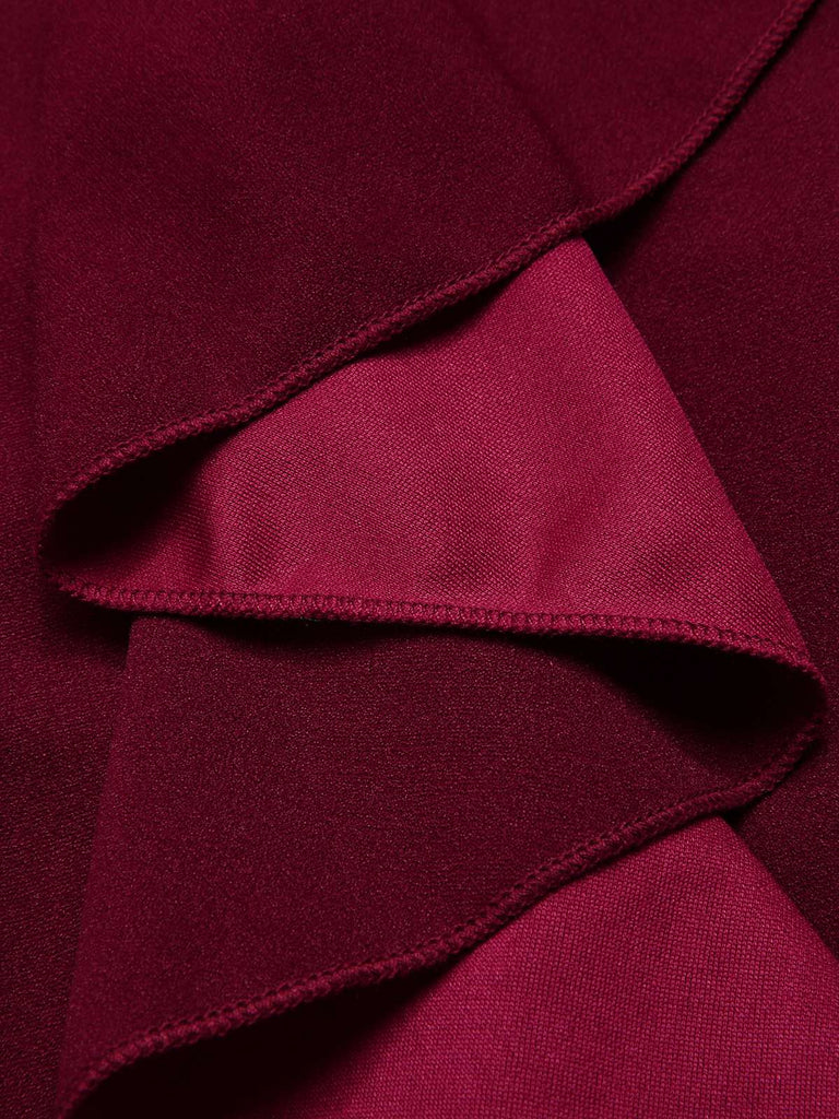 Wine Red 1960s Solid Ruffle Trim Pencil Dress, vintage dress, retro fashion - perfect for women who love vintage and retro fashion
