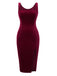 Wine Red 1960s Solid U-Neck Velvet Slit Dress, vintage dress, retro fashion - perfect for women who love vintage and retro fashion