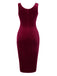 Wine Red 1960s Solid U-Neck Velvet Slit Dress, vintage dress, retro fashion - perfect for women who love vintage and retro fashion