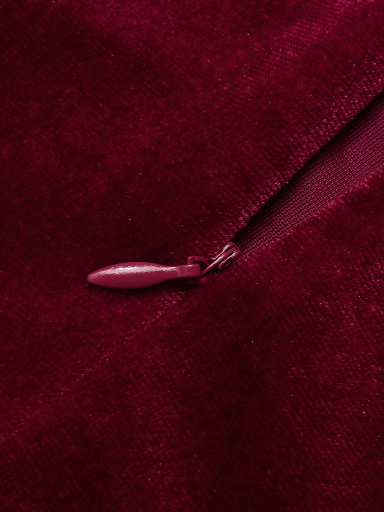 Wine Red 1960s Solid U-Neck Velvet Slit Dress, vintage dress, retro fashion - perfect for women who love vintage and retro fashion