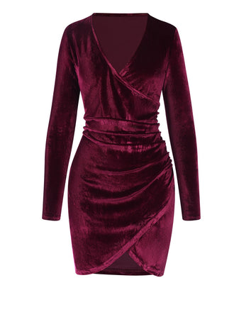 Wine Red 1960s Solid V-Neck Wrap Dress, vintage dress, retro fashion - perfect for women who love vintage and retro fashion